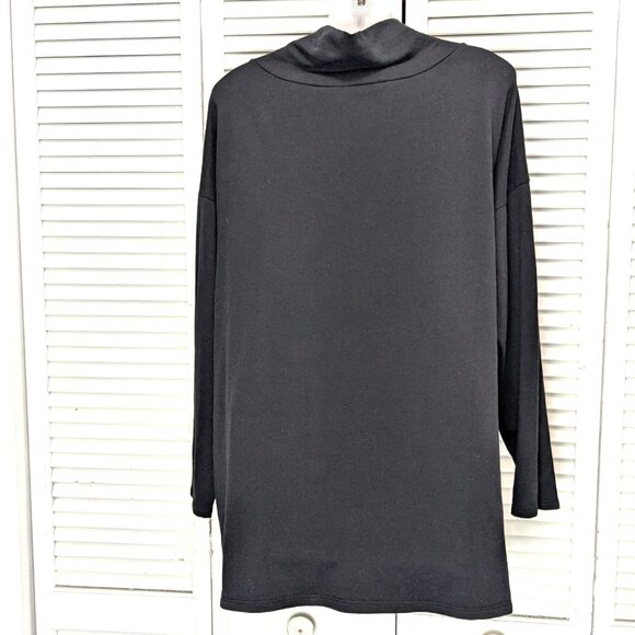 Eileen Fisher Oversized Funnel Neck Tunic Top Large Black Brushed Terry Tencel - Picture 5 of 13